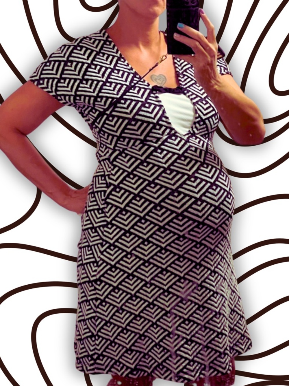 Made by Me: Graphic Knit Black and White Patterned Dress Maternity Friendly L/XL